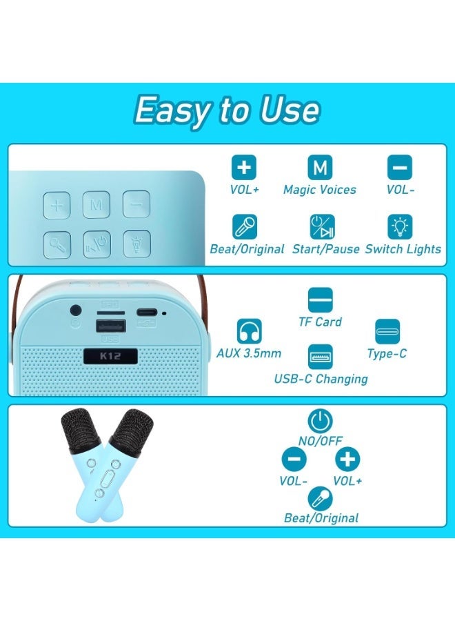 GTSOL Mini Karaoke speaker for Kids & Adults – Portable Bluetooth Speaker with 2 Wireless Microphones, Voice Changer, Birthday Gift & Music Toy for Girls Boys Ages 4–12+, Home & Family Party (Assorted Color) - Image 4